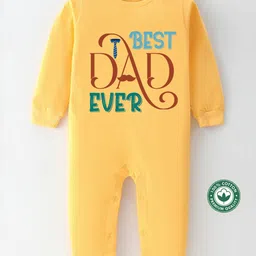 BLUSHES 100% Cotton Fathers Day Theme Full Sleeves Best Dad Ever Text Printed Romper - Yellow-picture-1