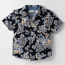 CrayonFlakes Rayon Woven Half Sleeves Floral Printed Shirt - Navy Blue-image-69
