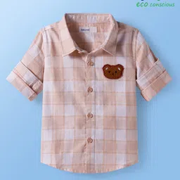 Babyoye 100% Cotton Woven Full Sleeves Checkered Shirt With Bear Embroidery - White-picture-39