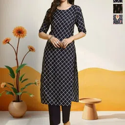 HERE&NOW Selection Of 3 Checked Round Neck Straight Kurta-image-48