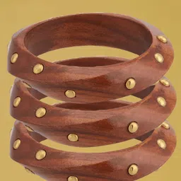 ATIBELLE Set Of 3 Gold-Plated Beaded & Round-Square Twisted Shaped Wooden Bangles-10