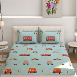 Galaxy Home Decor Blue Printed 210 TC Fitted King Bedsheet Set-2.28 m x 2.54 m-image-16