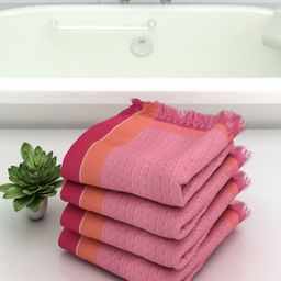 Aura Pink & Orange 4 Cotton 210 GSM Bath Towel-image-67