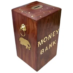 SANKALAN CREATIONS Brown Wooden Piggy Bank Showpiece-picture-49