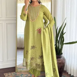 Navlik Women Embroidered Regular Thread Work Kurta with Trousers & Dupatta-17