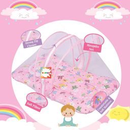 Kwitchy Combo of Baby Mattress with Net Sleeping Bag 4 Pcs Bedding Set - Pink image 5