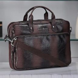 Louis Stitch Brunette Brown Textured Leather Medium Laptop Messenger Bag-image-88