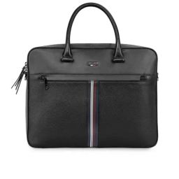 TOMMY HILFIGER Liecester Black Textured Leather Laptop Business Case-image-5