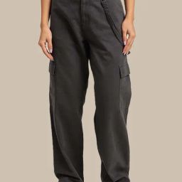 IVOC Dark Grey Cotton Straight Fit High Rise Cargo Jeans-image-76