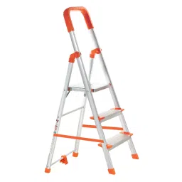 Pro Home 3 Steps Aluminium Ladder Front Step 156.21 cm Load Capacity 250 Kg With Platform Orange-8
