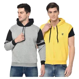 Vimal Jonney Grey & Yellow Hooded Sweatshirt - Pack of 2-image-95