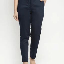 Ayaany Navy Mid Rise Cotton Trousers-picture-11