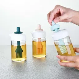 Femora Borosilicate Transparent & White Glass Oil Jar With Brush (0.2 L)- Set of 4-3