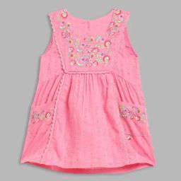Blue Giraffe Kids Pink Cotton Embroidered Dress-picture-23