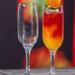 ROXX Transparent Glass Tulip Chemp Flute Glass - Set of 6 (215ml)-6