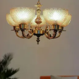 FOS LIGHTING Classic Meena Golden Aluminium 5-In-1 Glass Chandelier-image-65