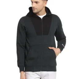 Kalt Bottle Green Regular Fit Colour Block Hooded SweatShirt-45