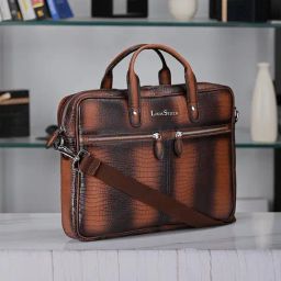 Louis Stitch Tan Textured Leather Medium Laptop Messenger Bag-image-31