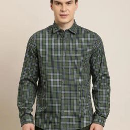 Turtle Green Cotton Slim Fit Checks Shirt-picture-43