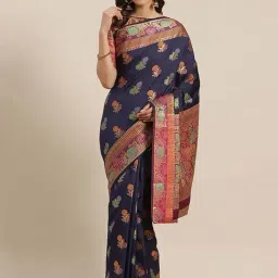 Blissta Navy & Red Woven Saree With Unstitched Blouse-picture-41