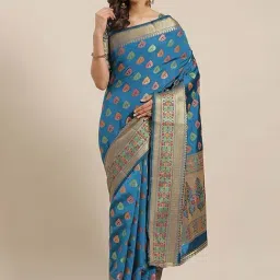 Blissta Blue Woven Saree With Unstitched Blouse-picture-24