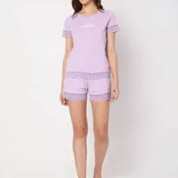 Vero Moda Intimates Lavender Cotton Lace T-Shirt With Shorts-image-18