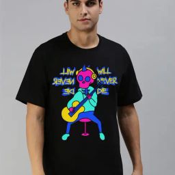 Veirdo Black Cotton Loose Fit Graphic Print T-Shirt-image-54