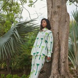 Khajoor Studio White & Green Sundaze Statement Khajoor No.1 Trousers-image-10