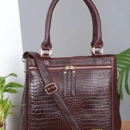 Teakwood Leathers Brown Texture Leather Structured Handheld Bag-9