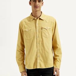 Levi's Yellow Cotton Slim Fit Shirt-image-72