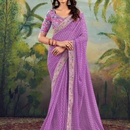 Satrani Lavender Georgette Printed Saree With Unstitched Blouse-picture-44