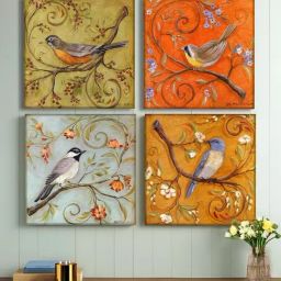 Art Street Orange Canvas Multicolor Artwork of Birds Wall Painting - Set of 4-28