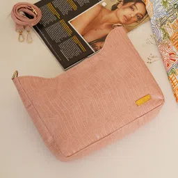 FABBHUE Pink Textured PU Structured Handheld Bag image 1
