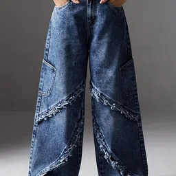 Miss Chase Women Wide Leg High-Rise Highly Distressed Heavy Fade Jeans-image-80