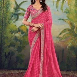 Satrani Pink Georgette Printed Saree With Unstitched Blouse-picture-25