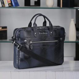 Louis Stitch Blue Textured Leather Medium Laptop Messenger Bag-picture-42