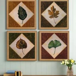 Art Street Coffee Brown Canvas Colorful Leaf Botanical Wall Painting - Set of 4-13