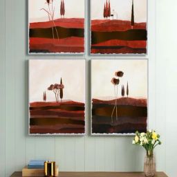 Art Street Red Canvas Graphic Floral Pattern Wall Art Painting - Set of 4-44