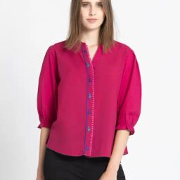 SHAYE Pink Cotton Embroidered Top-image-54