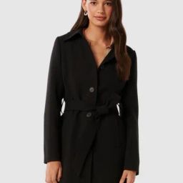 Forever New Black Regular Fit Solid Coat-image-50