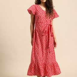 Blush 9 Maternity Floral Print Flared Sleeve Maternity A-Line Maxi Dress-picture-45