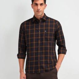 Arrow Sport Brown Cotton Slim Fit Checks Shirt-image-7