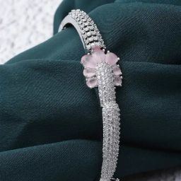 Zeneme Rhodium Plated Silver Toned Pink American Diamond Charming Bracelet-14