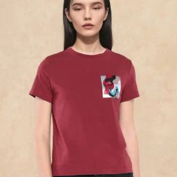 RAREISM Maroon Cotton Blend Printed Short Sleeves T-Shirt-image-48