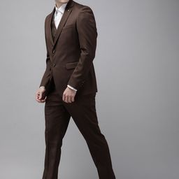 Arrow Men Brown Tailored Fit Self Design Single Breasted Formal Suit-8
