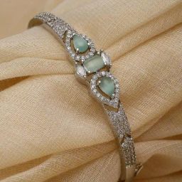 Zeneme Rhodium Plated Silver Toned Green American Diamond Studded Premium Bracelet-image-60