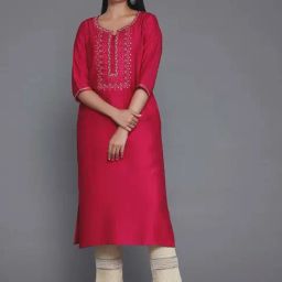 Libas Pink Straight Embroidered Kurtas-image-99