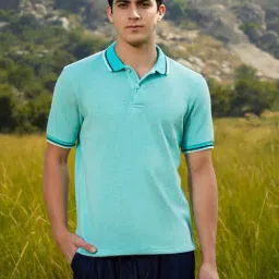 Campus Sutra Blue Regular Fit Texture Polo T-Shirt-picture-24