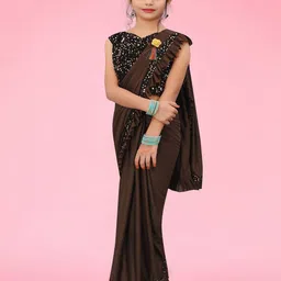 XOOM LADY Girls Ruffled Sequinned Border Ready To Wear Saree with Blouse Piece-12