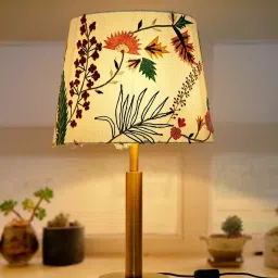 FOS LIGHTING Transitional Brushed Golden & White Steel Table Lamp With Fabric Shade image 1